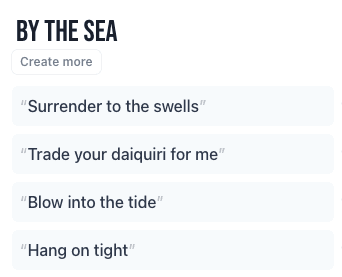 Highly creative suggestions for lyrics about "by the sea"