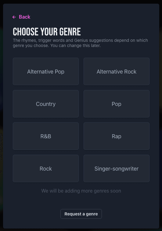 Create a new song and choose your genre
