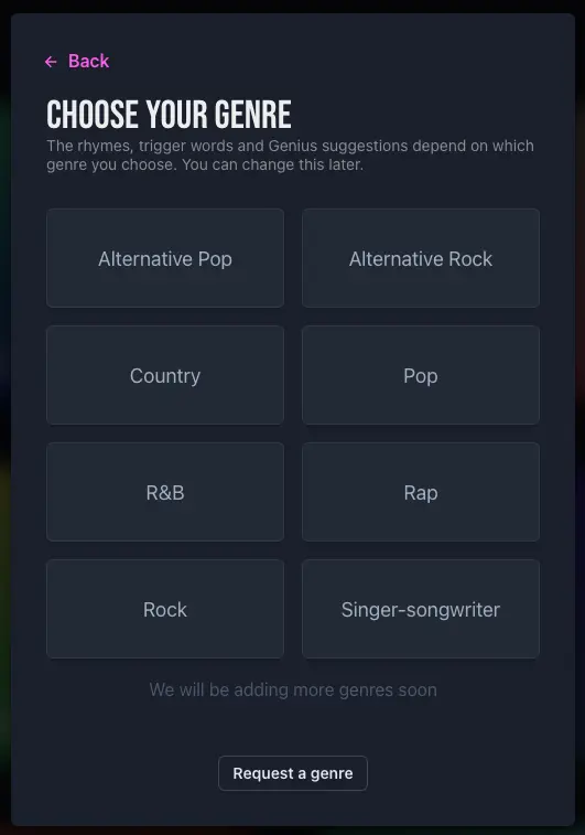 Create a new song and choose your genre