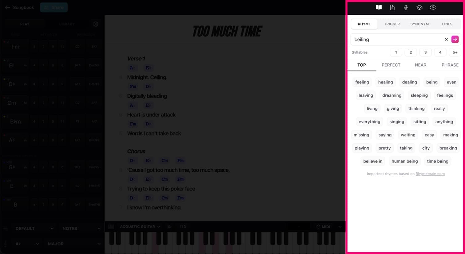 The lyrics dictionary in Chorus