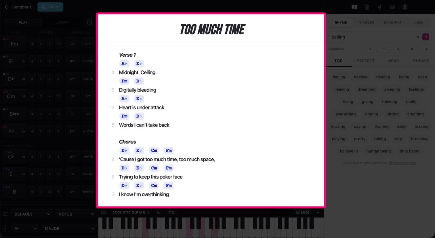 The lyric sheet in Chorus