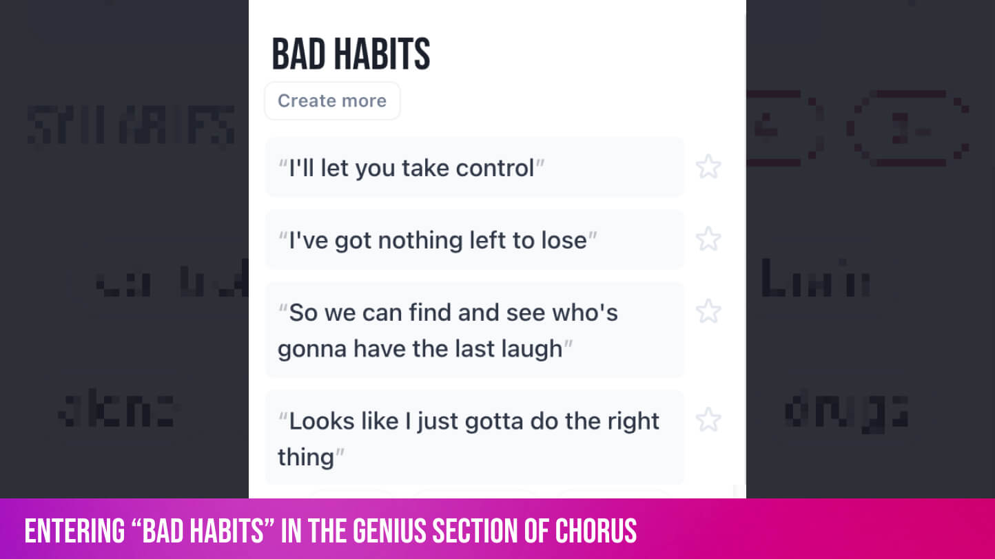 Searching BAD HABITS in Chorus